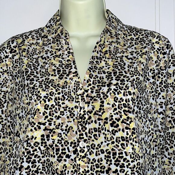 Talbots leopard print thin polyester button down long sleeved shirt - Picture 2 of 10